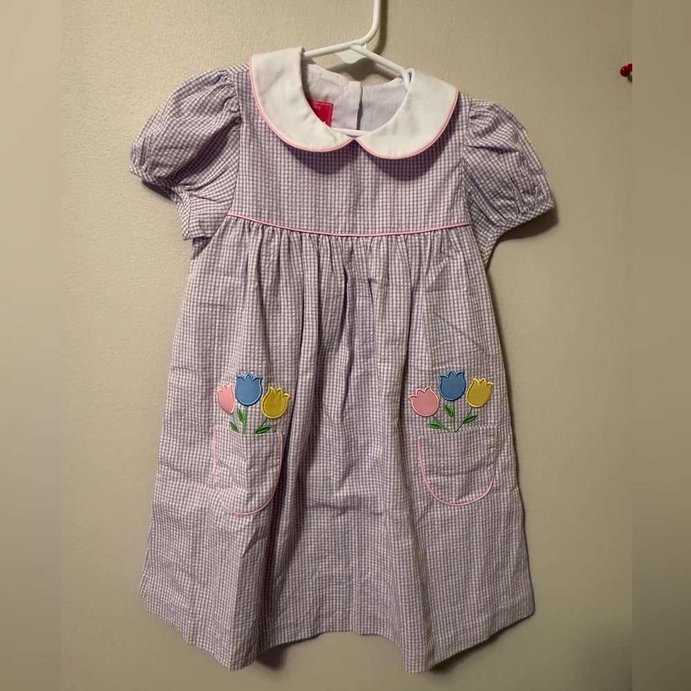 Claire & Charlie Lilac Seersucker Tulip Dress